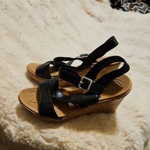 b.o.c. Black Leather Slingback Wedge Sandals